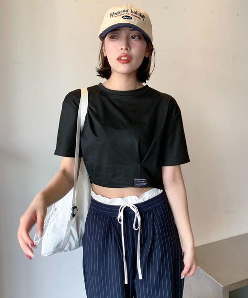 SHEPP(シープ)の「ワイドショートピスネーム半袖トップス(Tシャツ/カットソー・レディース・ブルー/ブラック/ホワイト/チャコール・F)」の17枚目の写真