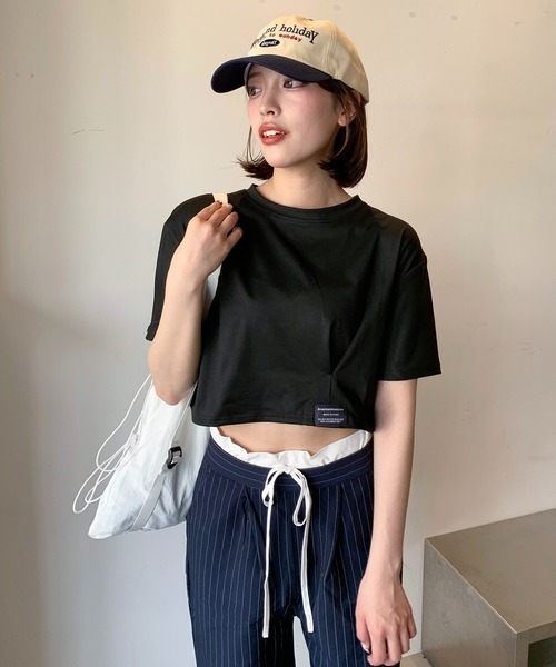 SHEPP(シープ)の「ワイドショートピスネーム半袖トップス(Tシャツ/カットソー・レディース・ブルー/ブラック/ホワイト/チャコール・F)」の16枚目の写真