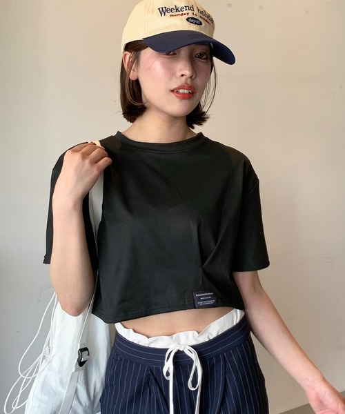 セール】ワイドショートピスネーム半袖トップス（Tシャツ