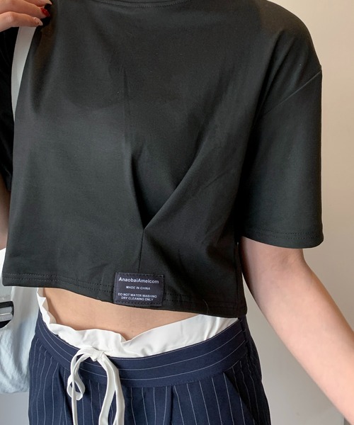 SHEPP(シープ)の「ワイドショートピスネーム半袖トップス(Tシャツ/カットソー・レディース・ブルー/ブラック/ホワイト/チャコール・F)」の22枚目の写真