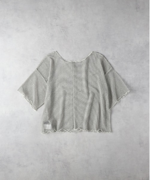 Right-on(ライトオン)の「HONEYSUCKLE ROSE(ハニーサックルローズ)【レディース】シアーボーダー半袖Tシャツ(その他トップス・レディース・ベージュ/ブラック・L/M)」の14枚目の写真