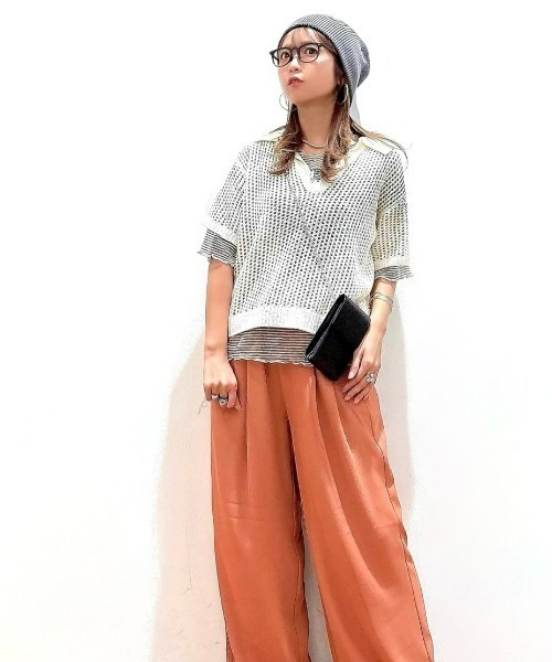 Right-on(ライトオン)の「HONEYSUCKLE ROSE(ハニーサックルローズ)【レディース】シアーボーダー半袖Tシャツ(その他トップス・レディース・ベージュ/ブラック・L/M)」の18枚目の写真