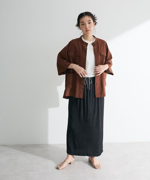 Green　Parks（グリーンパークス）の「ミリタリーシャツジャケット（ノーカラージャケット・レディース・カーキ/ブラウン/ベージュ・FREE）」の5枚目の写真