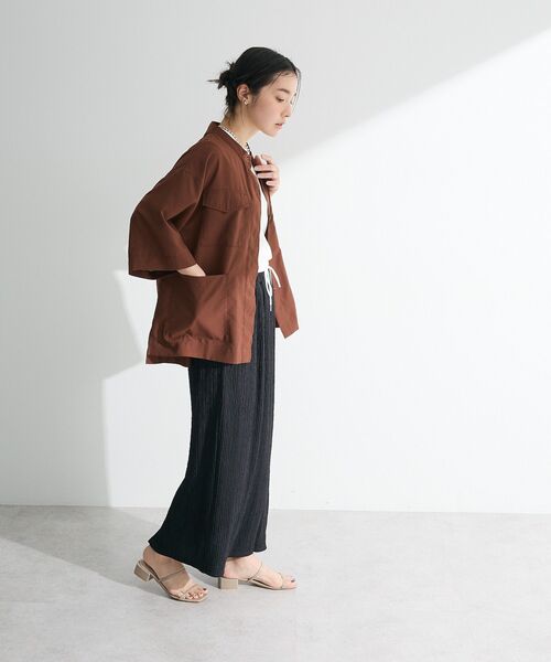 Green　Parks（グリーンパークス）の「ミリタリーシャツジャケット（ノーカラージャケット・レディース・カーキ/ブラウン/ベージュ・FREE）」の6枚目の写真