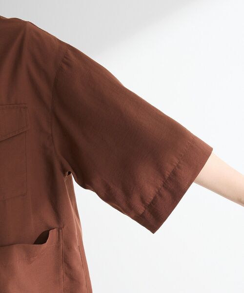 Green　Parks（グリーンパークス）の「ミリタリーシャツジャケット（ノーカラージャケット・レディース・カーキ/ブラウン/ベージュ・FREE）」の12枚目の写真
