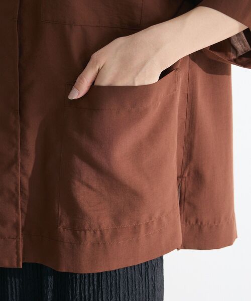 Green　Parks（グリーンパークス）の「ミリタリーシャツジャケット（ノーカラージャケット・レディース・カーキ/ブラウン/ベージュ・FREE）」の13枚目の写真