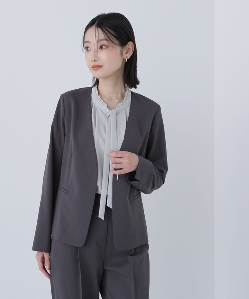 【1回着用のみ】ナチュラルビューティーベーシックノーカラー ジャケットパンツ S セール】◇サマードライタッチ SETUP ノーカラージャケット（ノー