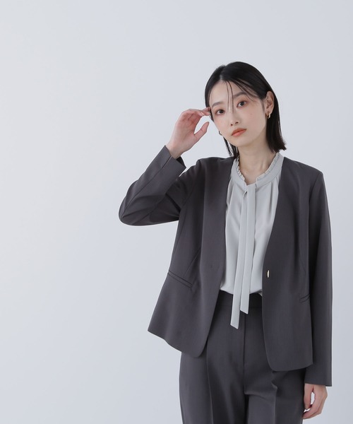 黒 ノーカラー ベースメントオンライン ◇サマードライタッチ SETUP ノーカラージャケット（ノーカラー