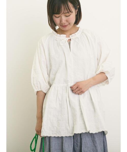 ✰Samansa Mos2 刺繍入りチュニック 半袖 ホワイト ✰Samansa Mos2 刺繍入りチュニック 半袖 ホワイト ✰Samansa