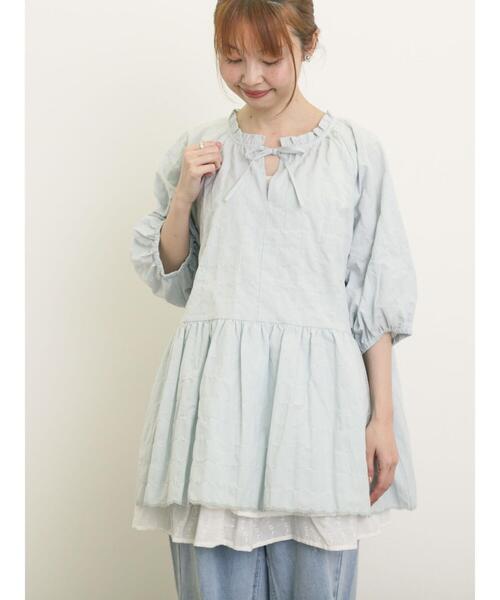 Samansa Mos2 ブラウス シャツ 裾刺繍前後2WAYスキッパー