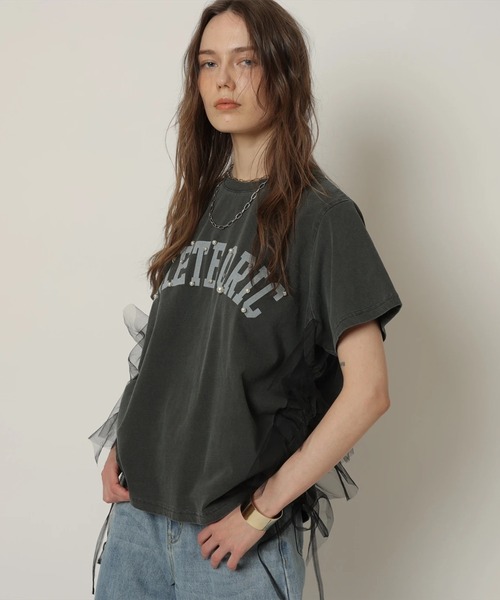 CADUNE❤︎サイドチュールロゴT-shirt❤︎チャコールグレー サイドチュールロゴT-shirt | Tシャツ・カットソー | CADUNE