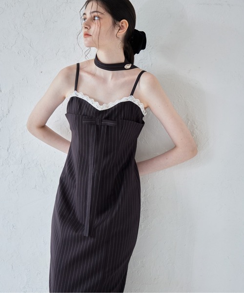 etre loin（エトルワン）の「Stripe ribbon tight dress（ドレス・レディース・ブラック/グレー/ネイビー・M）」の2枚目の写真