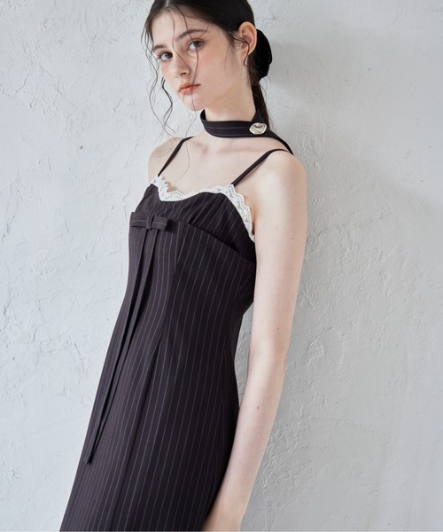 etre loin（エトルワン）の「Stripe ribbon tight dress（ドレス・レディース・ブラック/グレー/ネイビー・M）」の5枚目の写真
