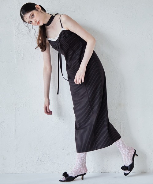 etre loin（エトルワン）の「Stripe ribbon tight dress（ドレス・レディース・ブラック/グレー/ネイビー・M）」の9枚目の写真