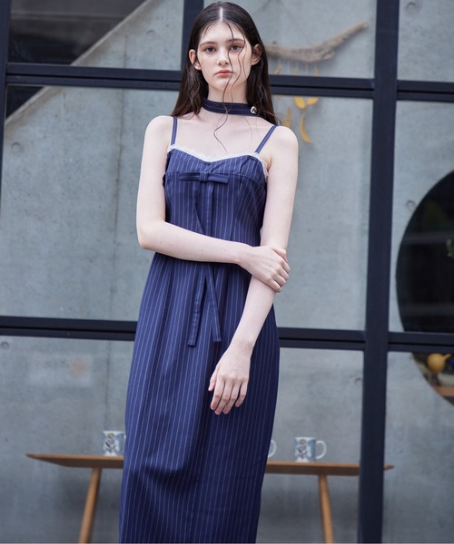 セール】Stripe ribbon tight dress（ドレス）｜etre loin（エトルワン