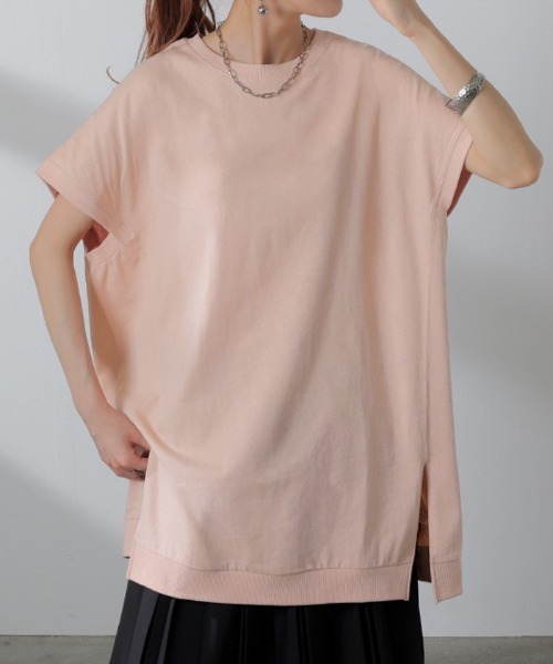 HUG.U(ハグユー)の「さらっと綿100% チュニックTシャツ(Tシャツ/カットソー・レディース・ホワイト/ダークグレー/アッシュブラウン/スモークピンク・FREE)」の4枚目の写真