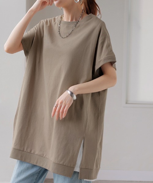 HUG.U(ハグユー)の「さらっと綿100% チュニックTシャツ(Tシャツ/カットソー・レディース・ホワイト/ダークグレー/アッシュブラウン/スモークピンク・FREE)」の15枚目の写真