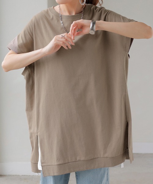 HUG.U(ハグユー)の「さらっと綿100% チュニックTシャツ(Tシャツ/カットソー・レディース・ホワイト/ダークグレー/アッシュブラウン/スモークピンク・FREE)」の16枚目の写真