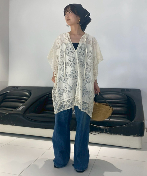 美品　provoke プロヴォーク ポンチョブラウス　ブラウス　黒　レース SLOBE IENA｜《追加》provoke/プロヴォーク ポンチョブラウス PV