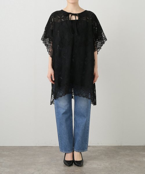 美品　provoke プロヴォーク ポンチョブラウス　ブラウス　黒　レース PROVOKE/プロヴォーク】Poncho ブラウス（シャツ／ブラウス