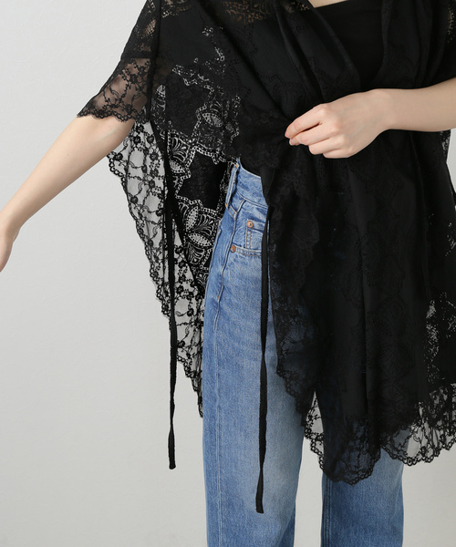 美品　provoke プロヴォーク ポンチョブラウス　ブラウス　黒　レース PROVOKE/プロヴォーク】Poncho ブラウス（シャツ／ブラウス