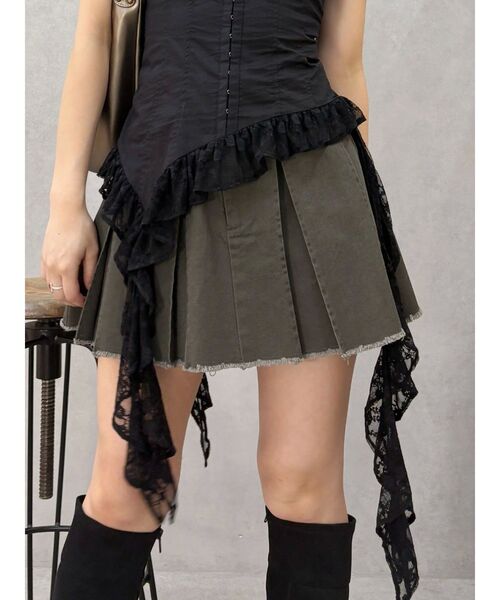 EVRIS（エヴリス）の「プリーツワイドベルトミニスカート（スカート・レディース・ブラック/ブラウン/グレー・SMALL/MEDIUM）」の13枚目の写真