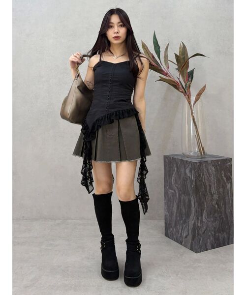 EVRIS（エヴリス）の「プリーツワイドベルトミニスカート（スカート・レディース・ブラック/ブラウン/グレー・SMALL/MEDIUM）」の16枚目の写真