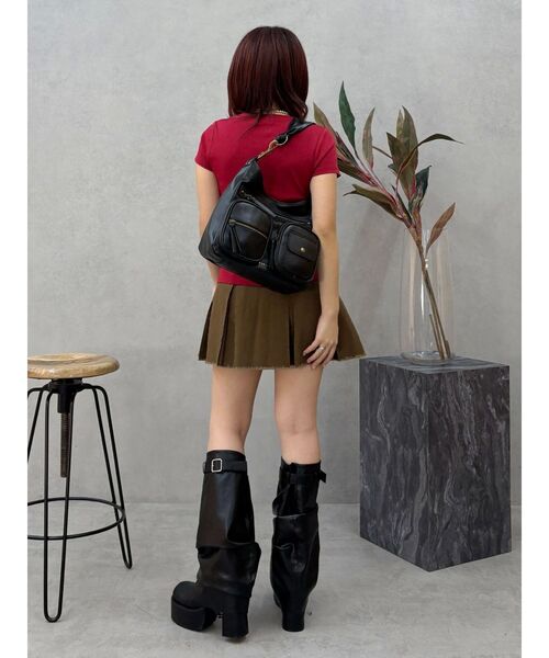 【定価以下・新品】EVRIS ワイドベルトプリーツミニスカート カーキ Sサイズ セール】プリーツワイドベルトミニスカート（スカート）｜EVRIS