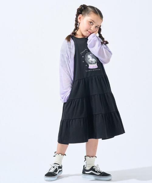 SHOO・LA・RUE(シューラルー)の「シアーリブ編みニットソーカーディガン(カーディガン/ボレロ・キッズ・パープル/ライトイエロー系・10/15 /14/13/12/11)」の10枚目の写真