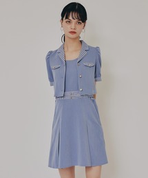 ストライプアクセントショートジャケット×ワンピース