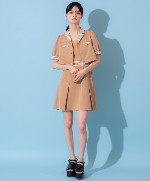 REDYAZEL（レディアゼル）の「ストライプアクセントショートジャケット×ワンピース（セットアップ・レディース・ネイビー/ブラウン/ブルー・FREE）」の19枚目の写真