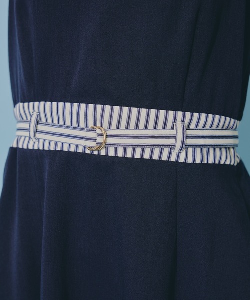 ストライプアクセントショートジャケット×ワンピース