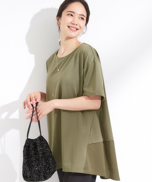 SHOO・LA・RUE（シューラルー）の「【S-LL/UV/吸水速乾】きれいに体型カバー Aライン チュニックワンピース（チュニック・レディース・グリーン系/ブラック/オリーブ・01/02/03/04）」の2枚目の写真