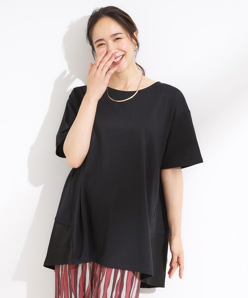 SHOO・LA・RUE（シューラルー）の「【S-LL/UV/吸水速乾】きれいに体型カバー Aライン チュニックワンピース（チュニック・レディース・グリーン系/ブラック/オリーブ・01/02/03/04）」の4枚目の写真