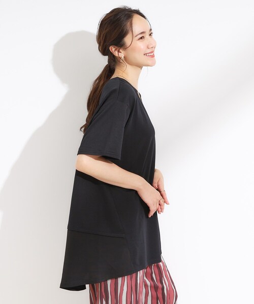 SHOO・LA・RUE（シューラルー）の「【S-LL/UV/吸水速乾】きれいに体型カバー Aライン チュニックワンピース（チュニック・レディース・グリーン系/ブラック/オリーブ・01/02/03/04）」の5枚目の写真