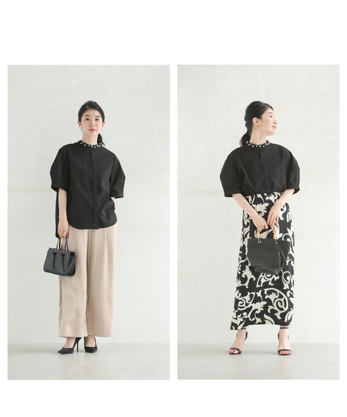 cawaii(カワイイ)の「首周り囲むパールネックシャツトップス(シャツ/ブラウス・レディース・オフホワイト/ブラック・FREE)」の7枚目の写真