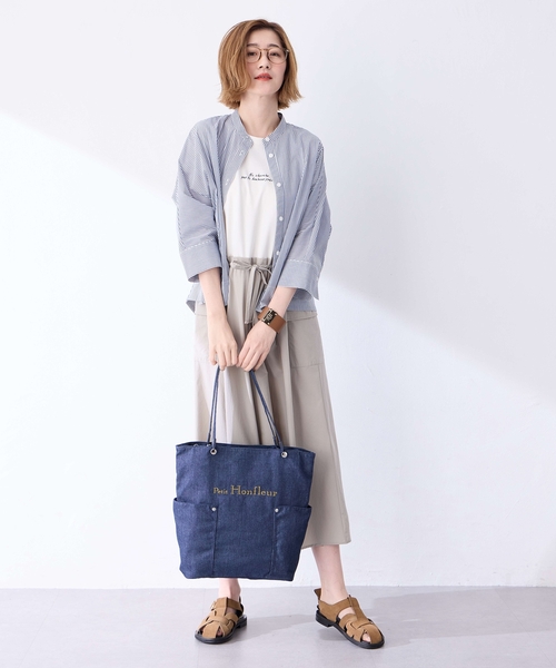 Petit Honfleur（プチオンフルール）の「デニムトートバッグ【A4対応・ファスナーあり】（トートバッグ・レディース・ネイビー/ブルー・フリー）」の14枚目の写真
