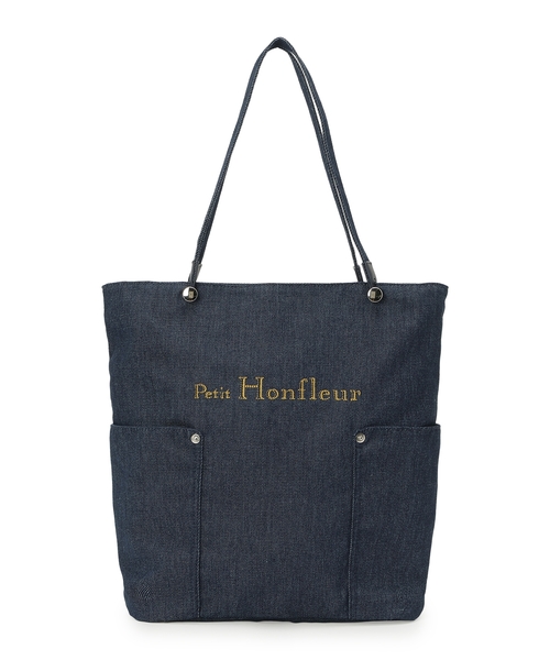 Petit Honfleur（プチオンフルール）の「デニムトートバッグ【A4対応・ファスナーあり】（トートバッグ・レディース・ネイビー/ブルー・フリー）」の3枚目の写真