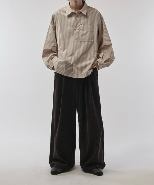 Lui's(ルイス)の「【Neucon/ニューコン】レイヤードデザインストライプオーバーサイズシャツ(シャツ/ブラウス・メンズ・ブラック/ベージュ・2/1)」の9枚目の写真