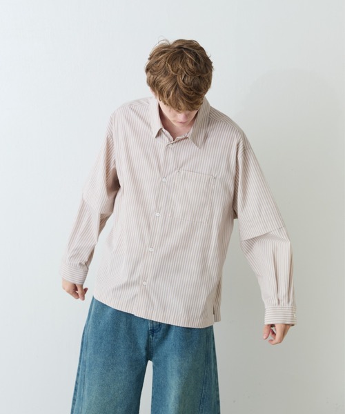 Lui's(ルイス)の「【Neucon/ニューコン】レイヤードデザインストライプオーバーサイズシャツ(シャツ/ブラウス・メンズ・ブラック/ベージュ・2/1)」の13枚目の写真