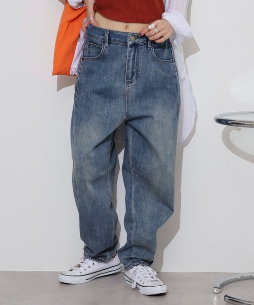 FUNALIVE(ファンアライブ)の「サルエル ストレッチ デニム パンツ(デニムパンツ・レディース・インディゴブルー/ライトブルー・FREE)」の11枚目の写真