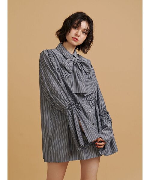 jouetie（ジュエティ）の「リボンタイチュニックシャツ（シャツ/ブラウス・レディース・ブラック/オフホワイト/グレー・MEDIUM）」の11枚目の写真