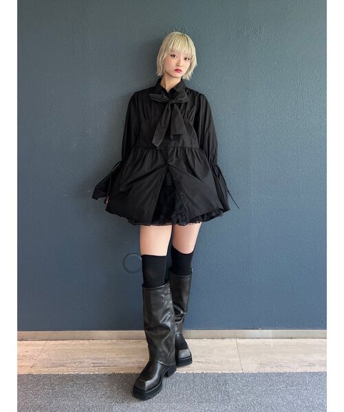 jouetie（ジュエティ）の「リボンタイチュニックシャツ（シャツ/ブラウス・レディース・ブラック/オフホワイト/グレー・MEDIUM）」の14枚目の写真