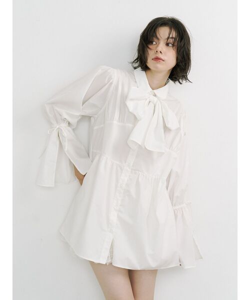 jouetie（ジュエティ）の「リボンタイチュニックシャツ（シャツ/ブラウス・レディース・ブラック/オフホワイト/グレー・MEDIUM）」の16枚目の写真