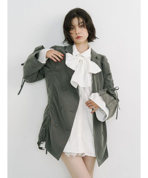 jouetie（ジュエティ）の「リボンタイチュニックシャツ（シャツ/ブラウス・レディース・ブラック/オフホワイト/グレー・MEDIUM）」の17枚目の写真