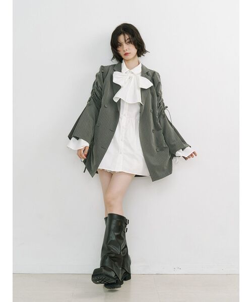 jouetie（ジュエティ）の「リボンタイチュニックシャツ（シャツ/ブラウス・レディース・ブラック/オフホワイト/グレー・MEDIUM）」の18枚目の写真