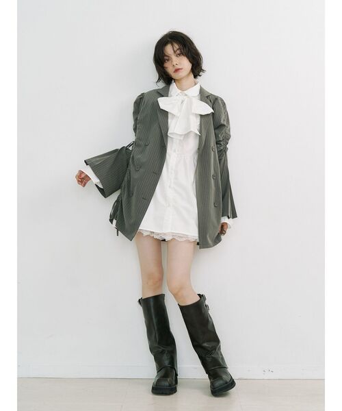 jouetie（ジュエティ）の「リボンタイチュニックシャツ（シャツ/ブラウス・レディース・ブラック/オフホワイト/グレー・MEDIUM）」の19枚目の写真