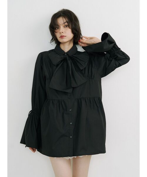 jouetie（ジュエティ）の「リボンタイチュニックシャツ（シャツ/ブラウス・レディース・ブラック/オフホワイト/グレー・MEDIUM）」の20枚目の写真