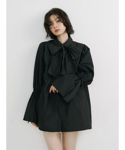jouetie（ジュエティ）の「リボンタイチュニックシャツ（シャツ/ブラウス・レディース・ブラック/オフホワイト/グレー・MEDIUM）」の21枚目の写真