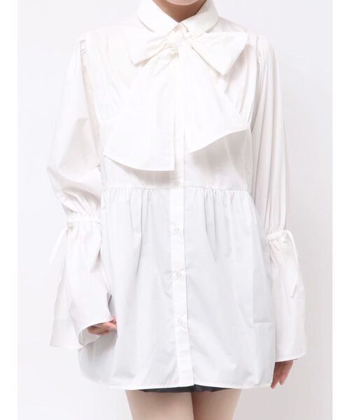 jouetie（ジュエティ）の「リボンタイチュニックシャツ（シャツ/ブラウス・レディース・ブラック/オフホワイト/グレー・MEDIUM）」の8枚目の写真